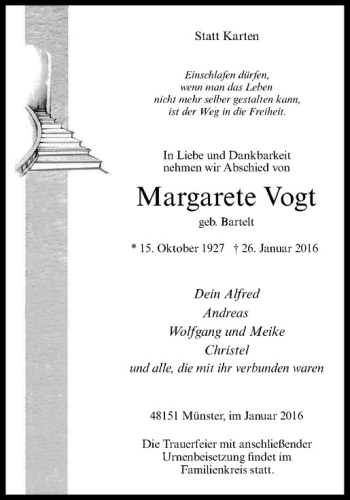 Anzeige von Margerete Vogt von Westfälische Nachrichten