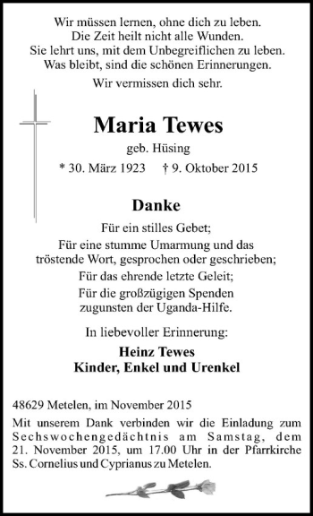 Anzeige von Maria Tewes von Westfälische Nachrichten