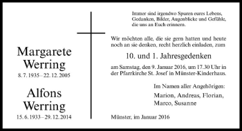 Anzeige von Margarete Werring von Westfälische Nachrichten