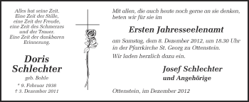 Anzeige von Doris Schlechter von Münstersche Zeitung und Münsterland Zeitung