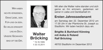 Anzeige von Bröcking Walter von Münstersche Zeitung und Münsterland Zeitung