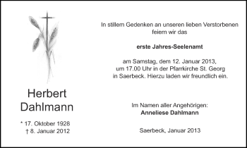 Anzeige von Herbert Dahlmann von Münstersche Zeitung und Grevener Zeitung