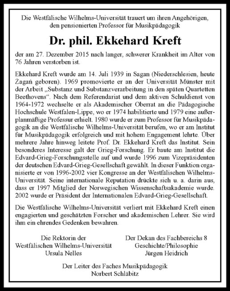  Traueranzeige für Ekkehard Kreft vom 16.01.2016 aus Westfälische Nachrichten