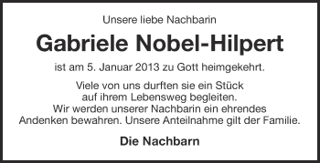 Anzeige von Gabriele Nobel-Hilpert von Münstersche Zeitung und Münsterland Zeitung