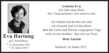 Anzeige von Eva Hartung von Münstersche Zeitung und Grevener Zeitung