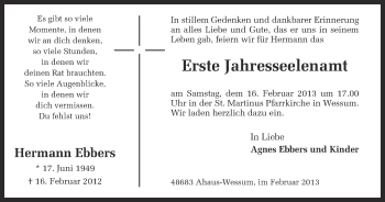 Anzeige von Hermann Ebbers von Münstersche Zeitung und Münsterland Zeitung