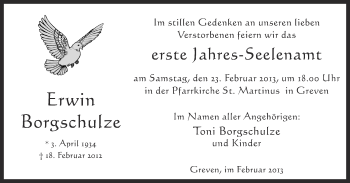 Anzeige von Erwin Borgschulze von Münstersche Zeitung und Grevener Zeitung