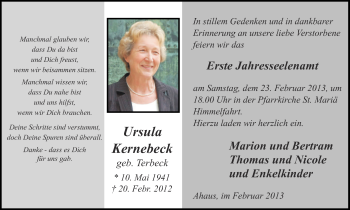 Anzeige von Ursula Kernebeck von Münstersche Zeitung und Münsterland Zeitung