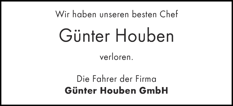  Traueranzeige für Günter Houben vom 23.02.2013 aus Münstersche Zeitung und Grevener Zeitung
