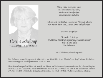 Anzeige von Florene Scheltrup von Münstersche Zeitung und Grevener Zeitung