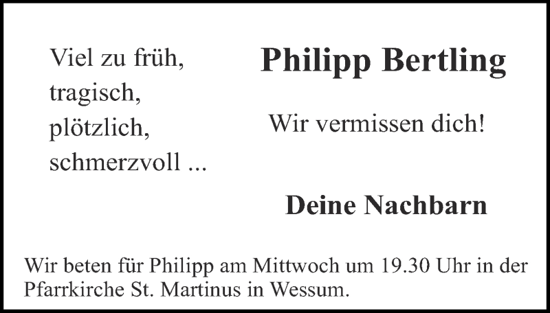 Traueranzeige für Philipp Bertling vom 05.03.2013 aus Münstersche Zeitung und Münsterland Zeitung