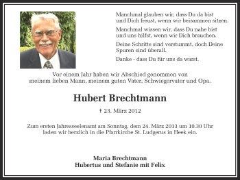 Anzeige von Hubert Brechtmann von Münstersche Zeitung und Münsterland Zeitung