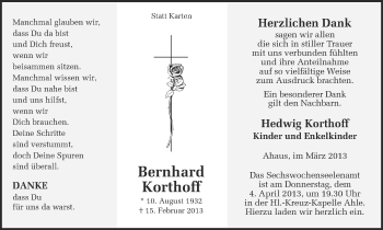 Anzeige von Bernhard Korthoff von Münstersche Zeitung und Münsterland Zeitung