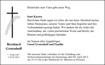 Anzeige von Bernhard Grotenhoff 