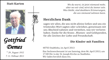 Anzeige von Gottfried Demes von Münstersche Zeitung und Münsterland Zeitung