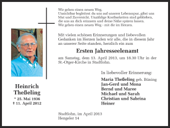 Anzeige von Heinrich Theßeling von Münstersche Zeitung und Münsterland Zeitung