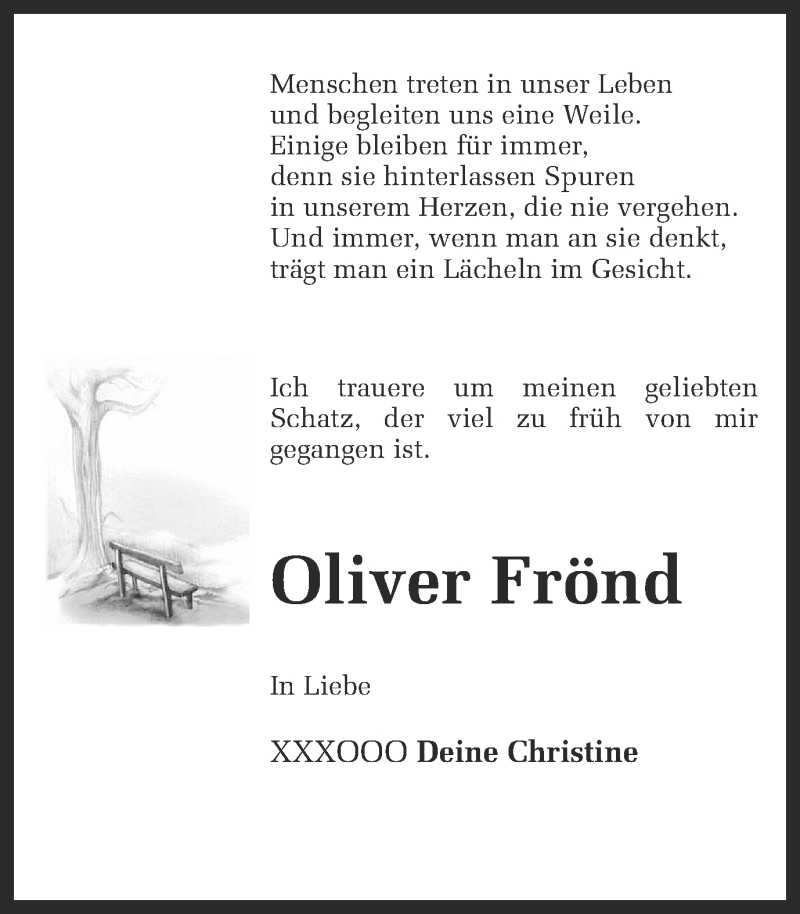  Traueranzeige für Oliver Frönd vom 24.04.2013 aus Münstersche Zeitung und Grevener Zeitung