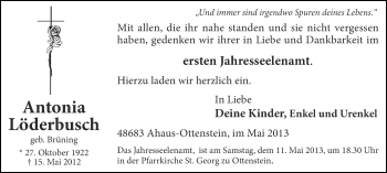 Anzeige von Antonia Löderbusch von Münstersche Zeitung und Münsterland Zeitung