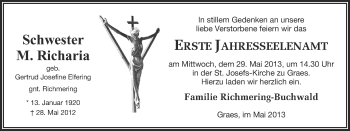 Anzeige von Gertrud Josefine Elfering von Münstersche Zeitung und Münsterland Zeitung