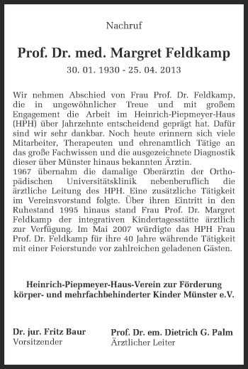Anzeige von Margret Feldkamp von Münstersche Zeitung und Grevener Zeitung
