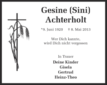 Anzeige von Gesine Achterholt von Münstersche Zeitung und Grevener Zeitung