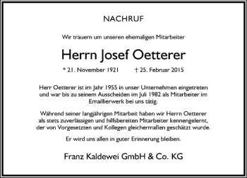 Anzeige von Josef Oetterer von Westfälische Nachrichten