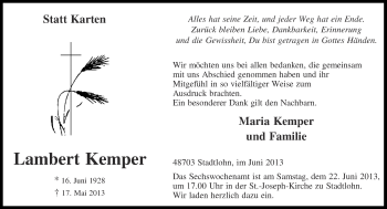 Anzeige von Lambert Kemper von Münstersche Zeitung und Münsterland Zeitung