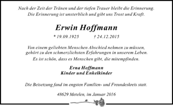 Anzeige von Erwin Hoffmann von Westfälische Nachrichten