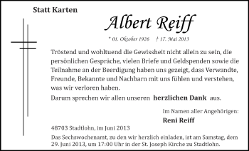 Anzeige von Albert Reiff von Münstersche Zeitung und Münsterland Zeitung