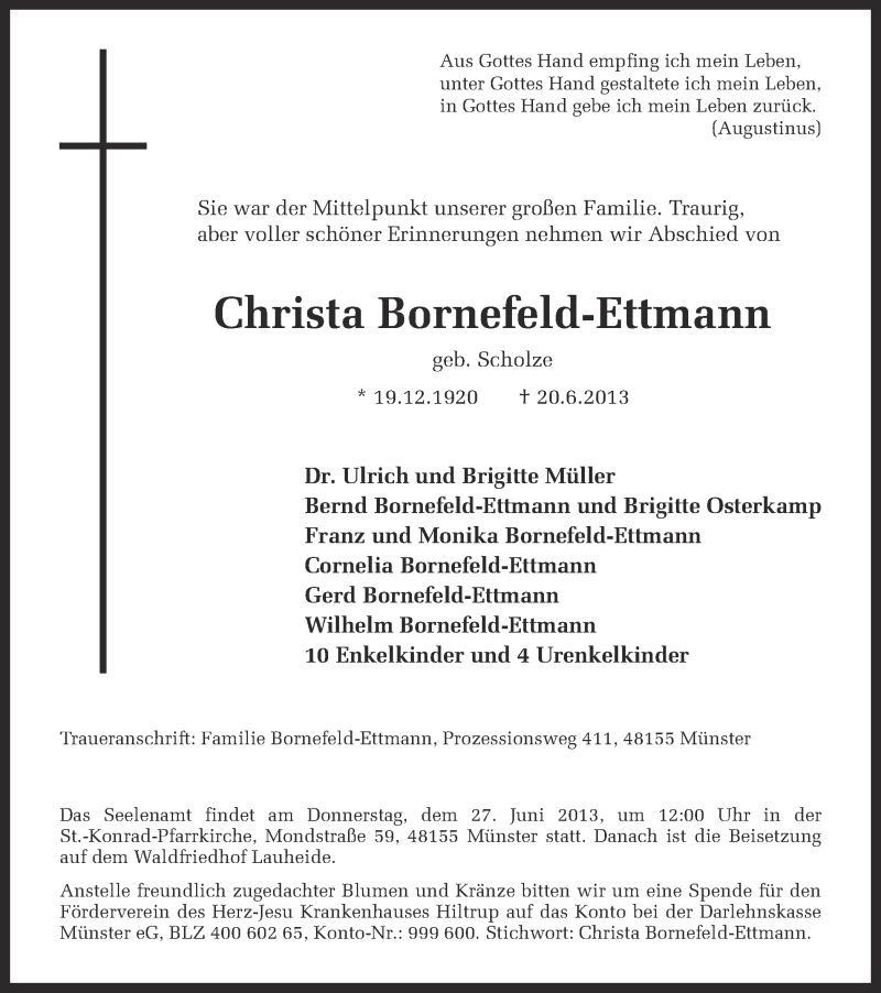  Traueranzeige für Christa Bornefeld-Ettmann vom 24.06.2013 aus Münstersche Zeitung und Grevener Zeitung