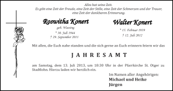 Anzeige von Walter Konert von Münstersche Zeitung und Münsterland Zeitung