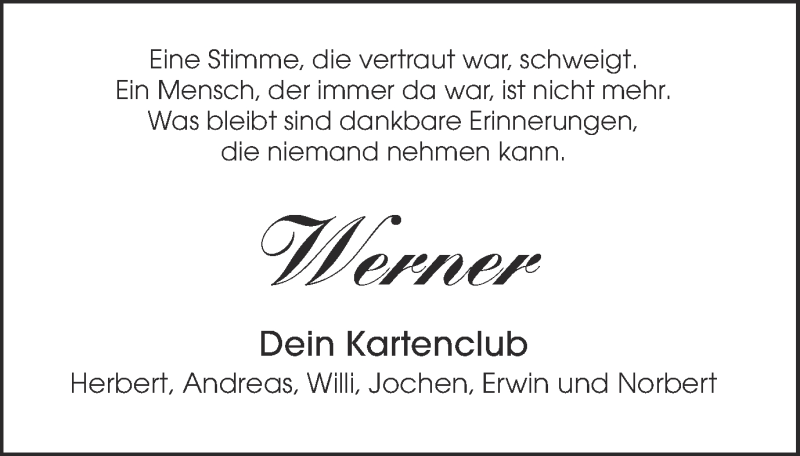  Traueranzeige für Werner  vom 13.07.2013 aus Münstersche Zeitung und Münsterland Zeitung