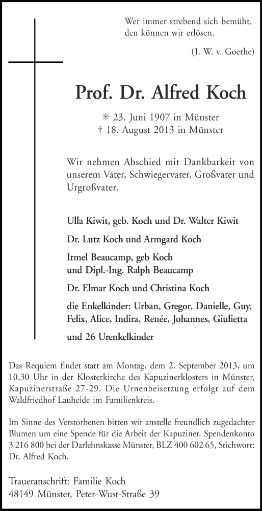  Traueranzeige für Alfred Koch vom 22.08.2013 aus Münstersche Zeitung und Grevener Zeitung