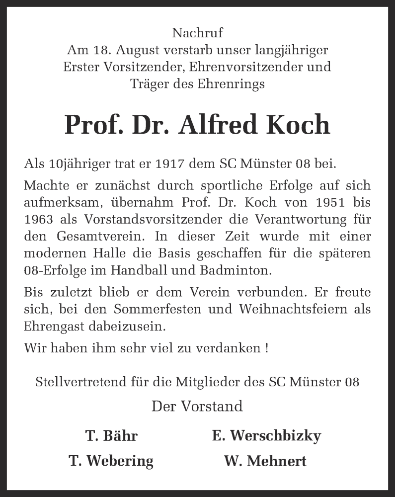  Traueranzeige für Alfred Koch vom 24.08.2013 aus Münstersche Zeitung und Grevener Zeitung