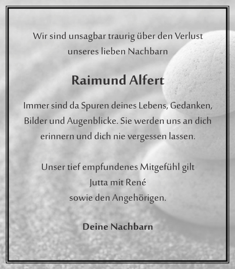  Traueranzeige für Raimund Alfert vom 19.09.2013 aus Münstersche Zeitung und Münsterland Zeitung