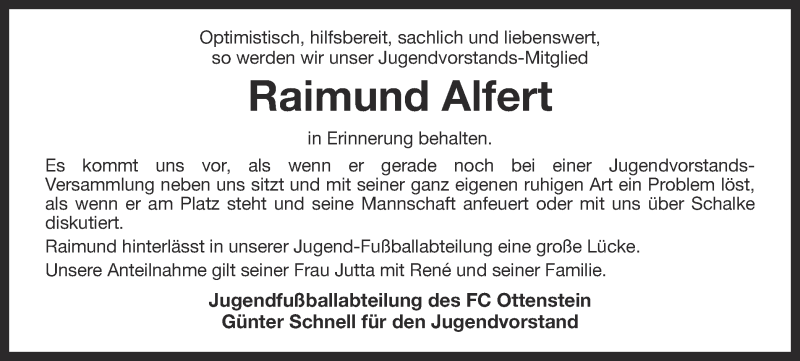  Traueranzeige für Raimund Alfert vom 21.09.2013 aus Münstersche Zeitung und Münsterland Zeitung