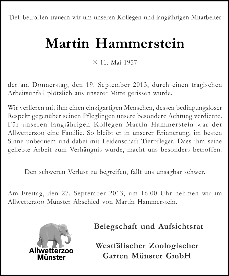  Traueranzeige für Martin Hammerstein vom 25.09.2013 aus Münstersche Zeitung und Grevener Zeitung