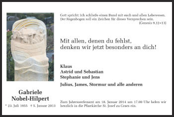 Anzeige von Gabriele Nobel-Hilpert von Münstersche Zeitung und Münsterland Zeitung