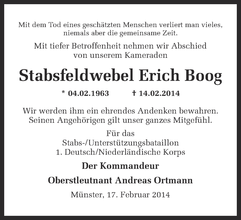  Traueranzeige für Erich Boog vom 22.02.2014 aus Münstersche Zeitung und Grevener Zeitung