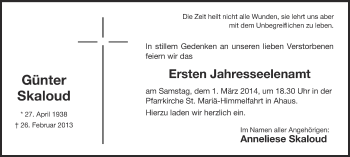 Anzeige von Günter Skaloud von Münstersche Zeitung und Münsterland Zeitung
