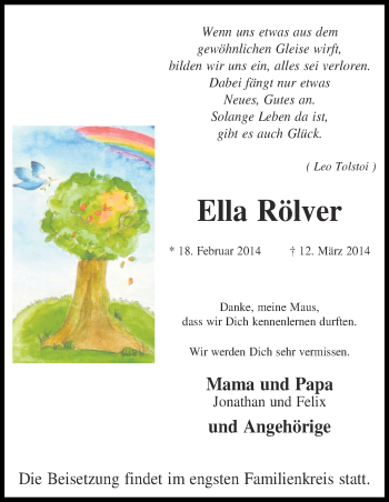 Anzeige von Ella Rölver von Münstersche Zeitung und Münsterland Zeitung
