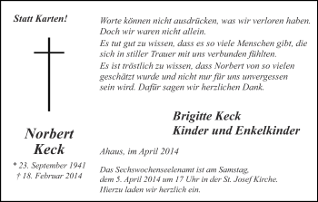 Anzeige von Norbert Keck von Münstersche Zeitung und Münsterland Zeitung