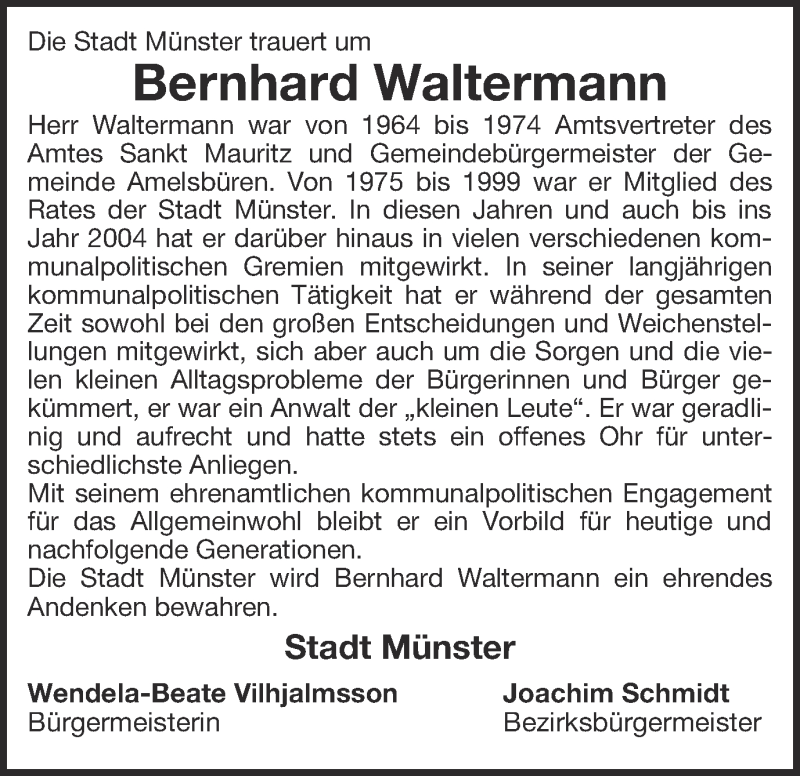  Traueranzeige für Bernhard Waltermann vom 24.04.2014 aus Münstersche Zeitung und Grevener Zeitung
