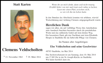 Anzeige von Clemens Veldscholten von Münstersche Zeitung und Münsterland Zeitung