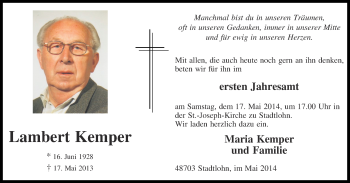Anzeige von Lambert Kemper von Münstersche Zeitung und Münsterland Zeitung