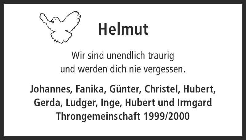  Traueranzeige für Helmut  vom 16.07.2014 aus Münstersche Zeitung und Münsterland Zeitung