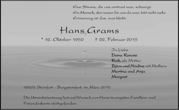 Anzeige von Hans Grams von Westfälische Nachrichten