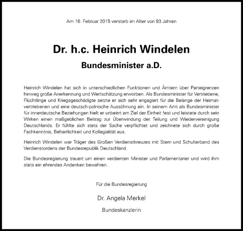 Traueranzeigen von Heinrich Windelen www.trauer.ms