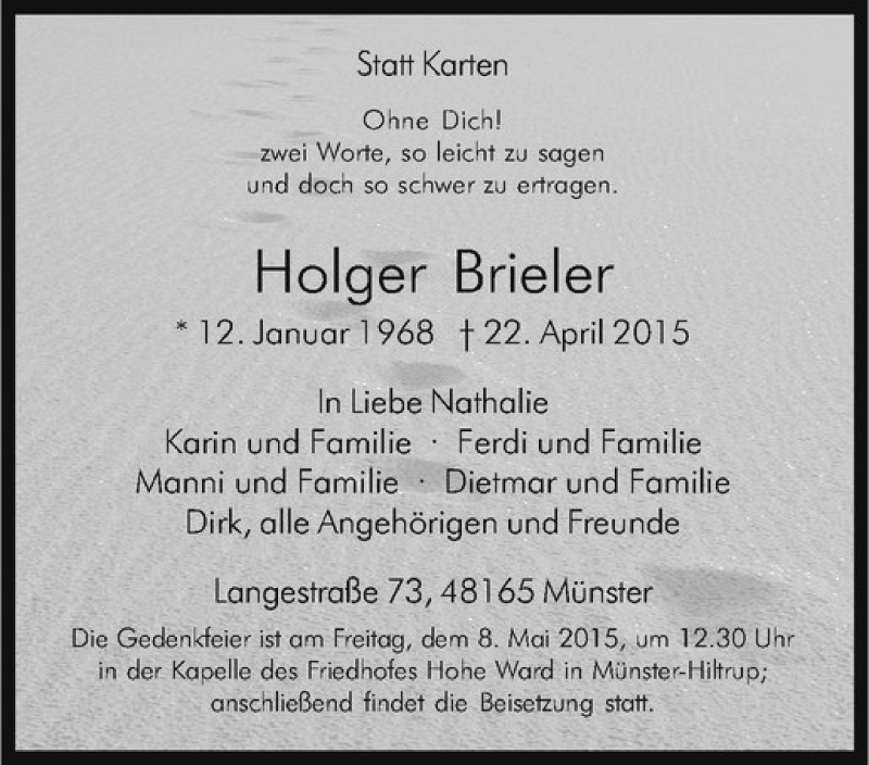  Traueranzeige für Holger Brieler vom 06.05.2015 aus Westfälische Nachrichten