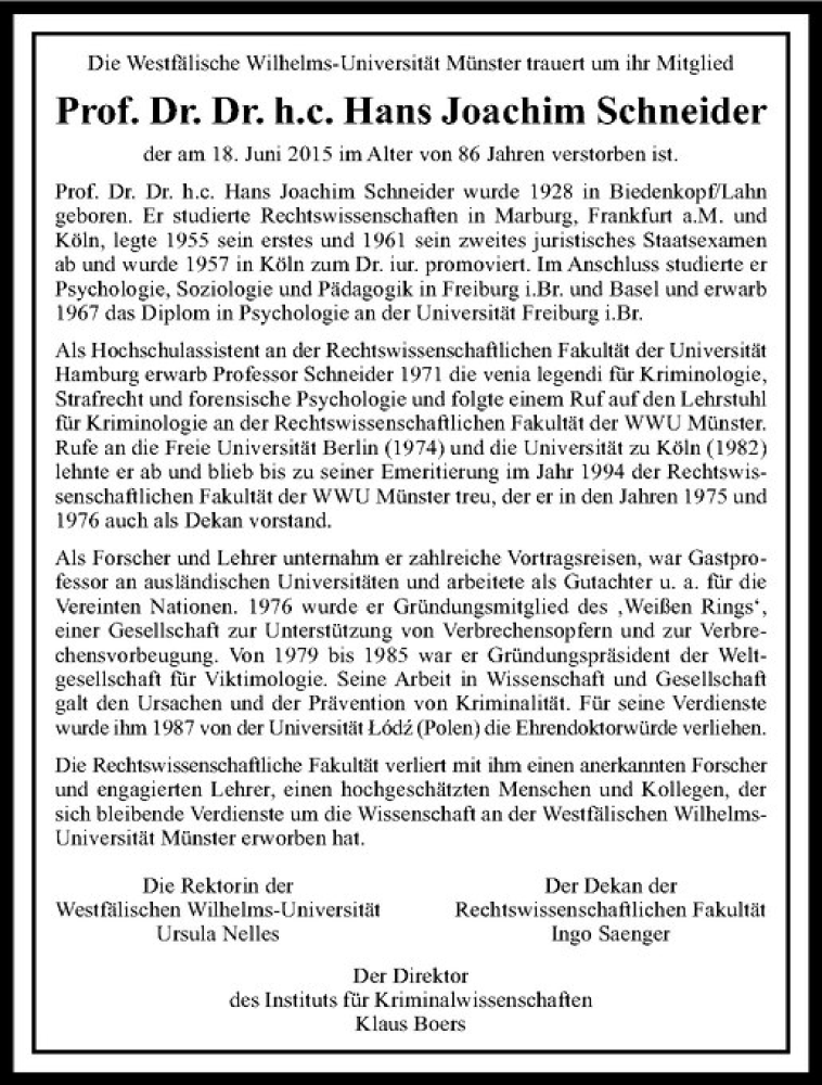  Traueranzeige für Hans Joachim Schneider vom 27.06.2015 aus Westfälische Nachrichten